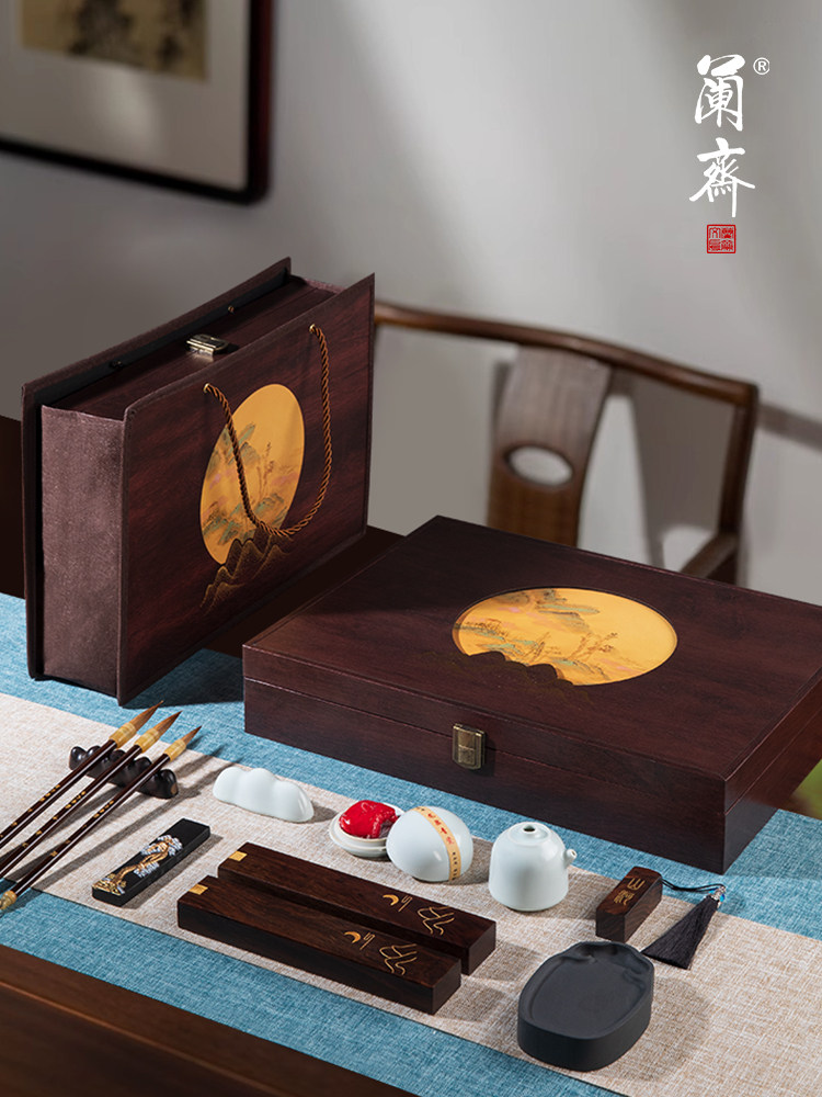 Four Treasures of the Study Set: Pen, Ink, Paper, and Inkstone - Complete Set with Professional Grade Brush, Paperweight, Inkstone, and Pen Holder for Adult Calligraphy Practice, High-End Chinese Painting Premium Gift Box for Adults, Gift for Gifting