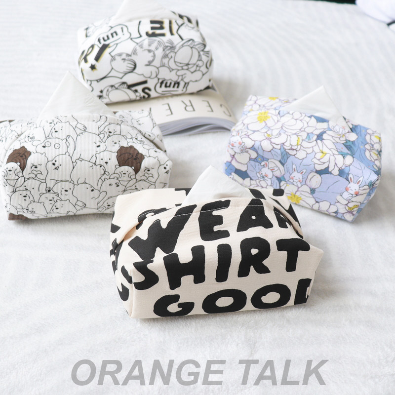 High-value ins style pure cotton fabric double-layer small fresh fashion letters animal cartoon environmental protection tissue box