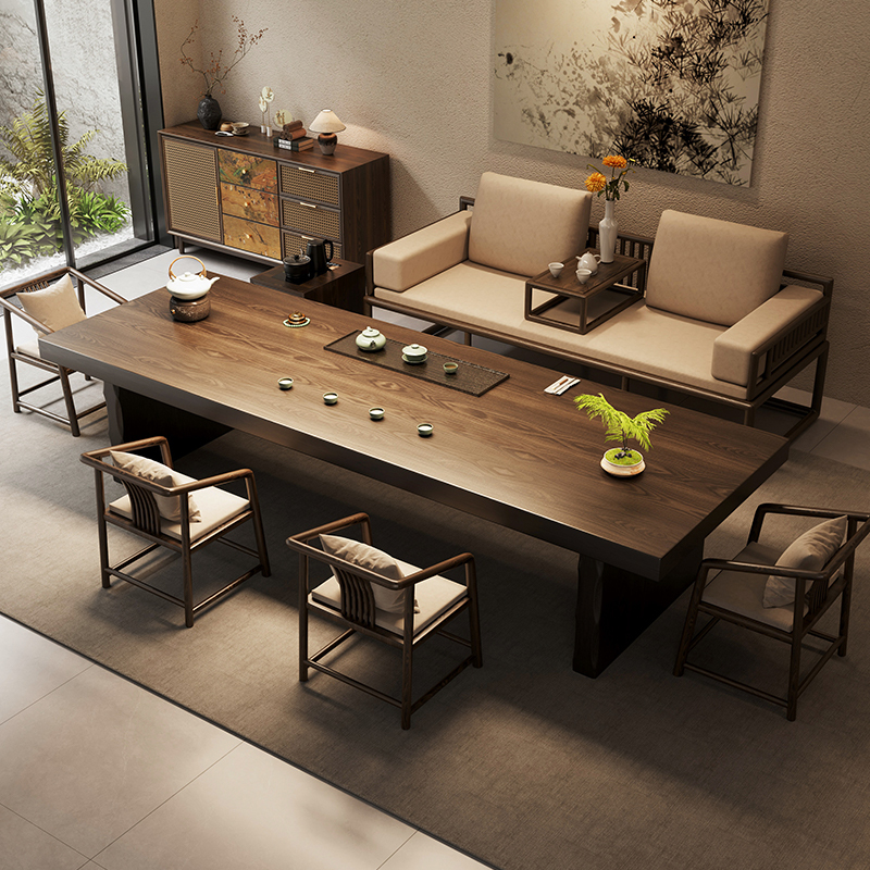 Felloco Light Luxury Modern Living Room Lounge Bed Tea Table and Chair Set Office Reception Tea Table Solid Wood Song-Style Aesthetics