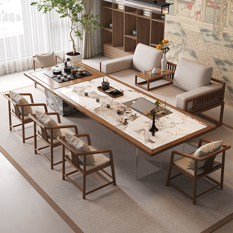 Felloco Light Luxury Modern High-End Living Room Set with Integrated Bed and Tea Table, Complete Set with Rock Slab Tabletop for Office Tea Table