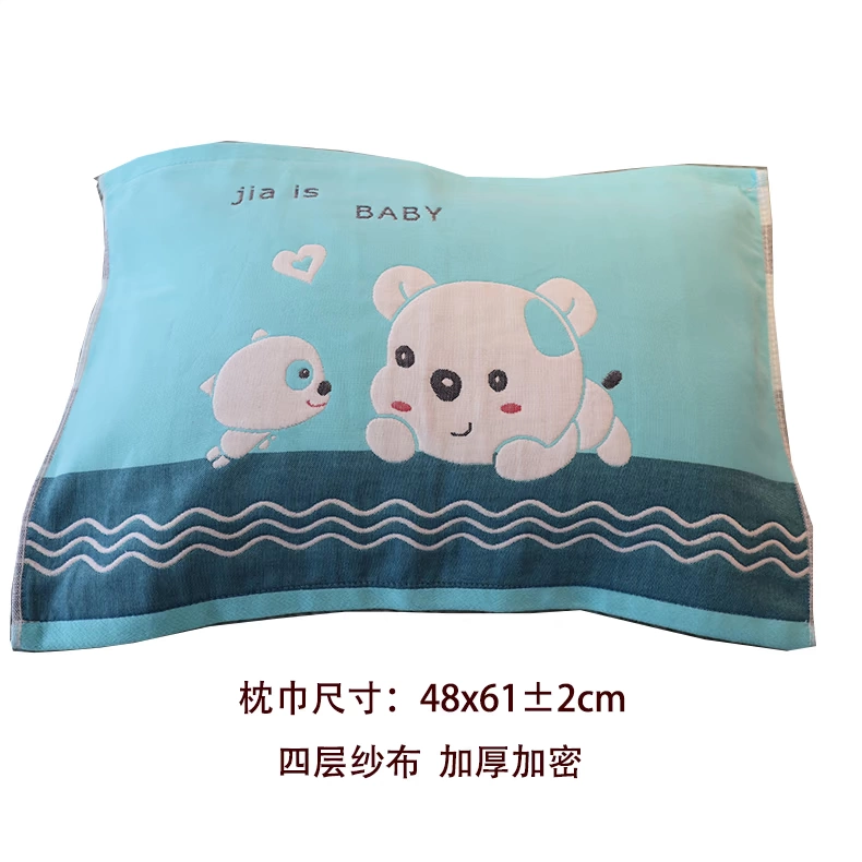 Cặp gối gạc cotton nguyên chất Dày nhiều lớp dày để tăng phim hoạt hình jacquard Cặp đôi kèn đôi - Khăn gối