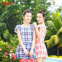 Xia Yan special swimsuit cover belly thin loose swimsuit Womens sexy big chest steel support gathered swimsuit short sleeve