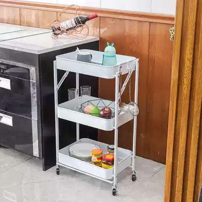 Kitchen trolley shelf floor multi-layer vegetable rack free of installation foldable pulley household storage rack