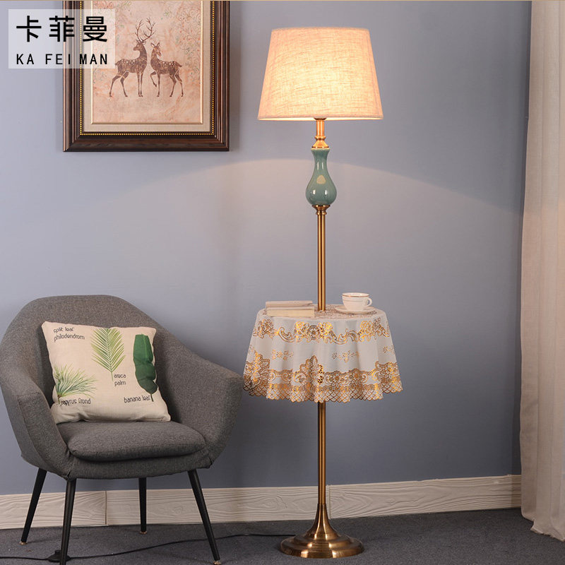 American minimalist modern floor lamp living room sofa tea table lamp with shelve book room Bedroom bedside upright table lamp