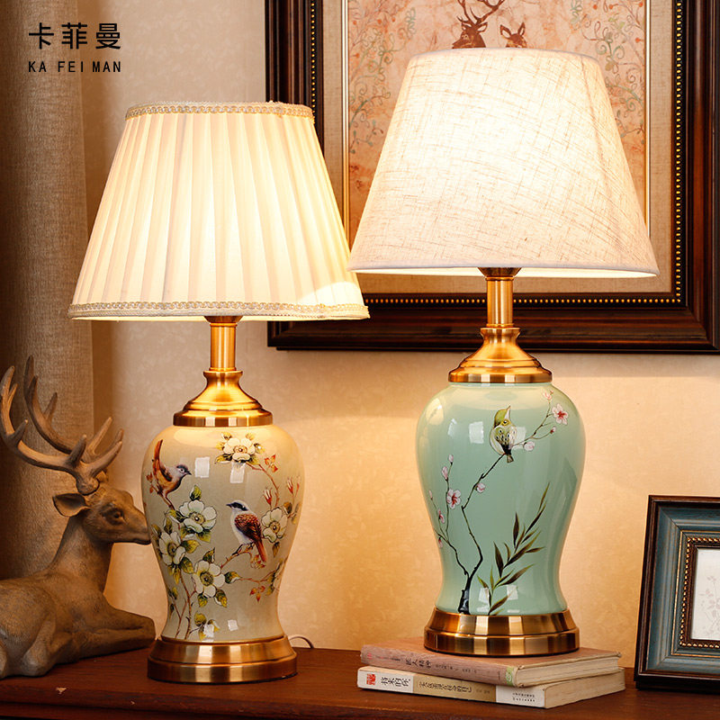 New Chinese style ceramic table lamp Classical home bedroom living room study decorated wedding romantic warm bedside lamp