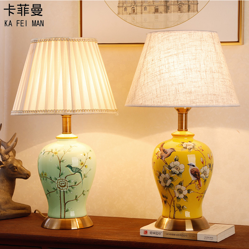 Ceramic table light touch American retro bedroom Living room Book room New Chinese European style Decorative Wedding Warm Bed headlights