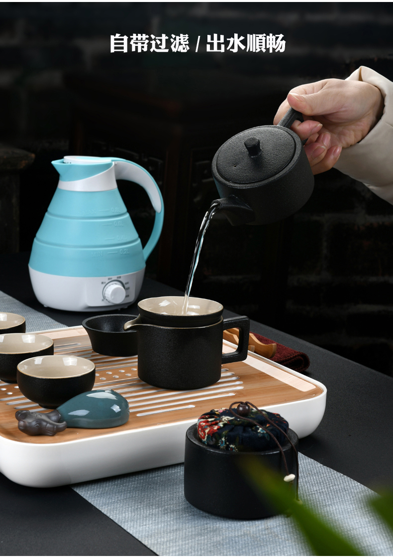 Travel of the ink, black pottery kung fu tea set with boiling water home hotel portable electric kettle tea cup