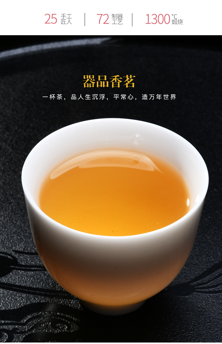 Xu dehua suet jade ink white porcelain kung fu tea set tea cup household sample tea cup master cup personal cup