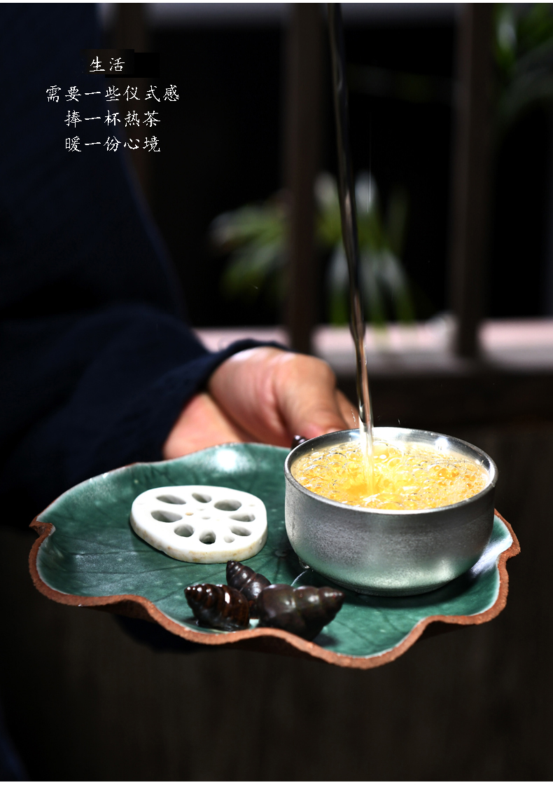 Xu ink checking ceramic bearing cup mat of lotus leaf tea pot pot sandalwood fragrance multi - functioned dry tea tray