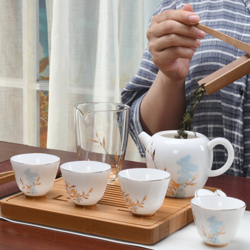 Xu ink customization jade porcelain cup to crack a pot of four cups of tea tureen contracted on - board, portable is suing travel tea set