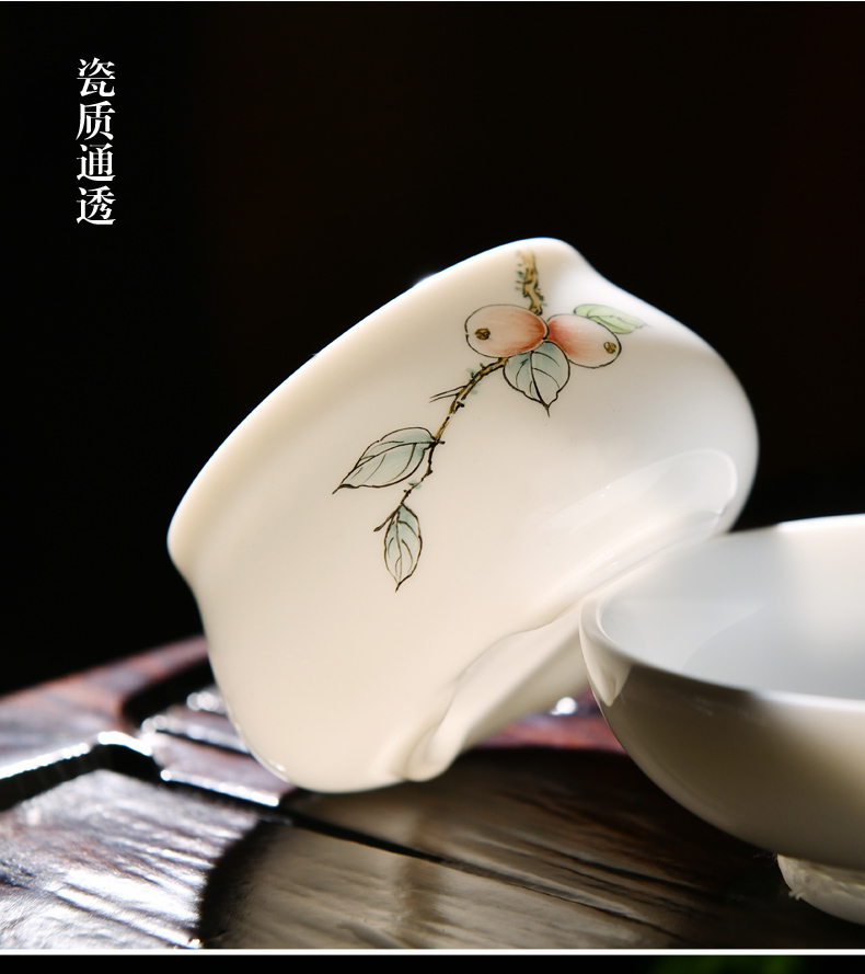 Xu ink handpainted suet jade dehua white porcelain kung fu tea set a complete set of domestic three tureen ceramic cups