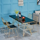 Retro Simple Sifang обеденный стол с твердым древесным столом, мраморное рисовое стол и сочетание переговоров по переговорам по армату