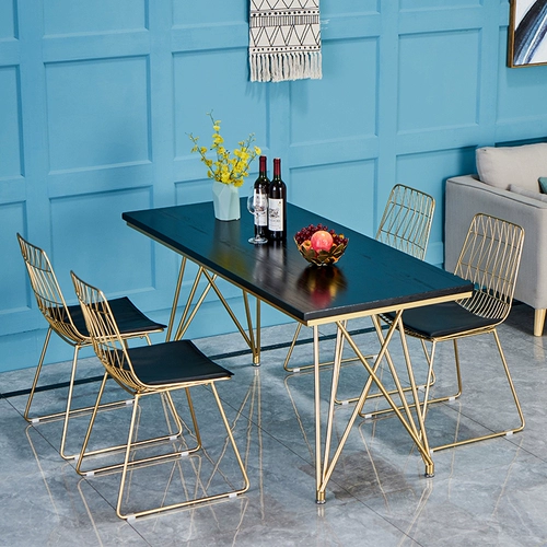 Retro Simple Sifang обеденный стол с твердым древесным столом, мраморное рисовое стол и сочетание переговоров по переговорам по армату