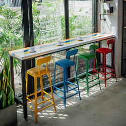 Nordic Style Colorful Solid Wood Bar Table Against the Wall for Home Use, Tables and Chairs for Cafes and Milk Tea Shops, Long Bar Counter, High Table, Simple Design