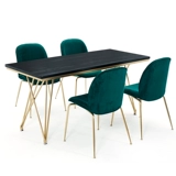 Retro Simple Sifang обеденный стол с твердым древесным столом, мраморное рисовое стол и сочетание переговоров по переговорам по армату