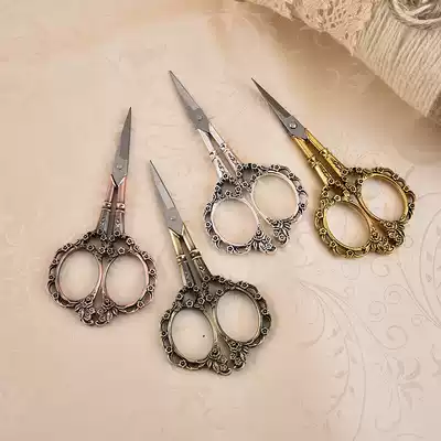 Retro scissors cross stitch tailor tea bag small scissors handmade classical pattern stainless steel portable small scissors