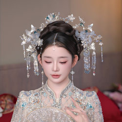 중국 신부 연령 감소 머리 장식 고대 의상 실버 블루 히트 수축 꽃 헤어 핀 웨딩 XIUHE 드레스 청소 액세서리