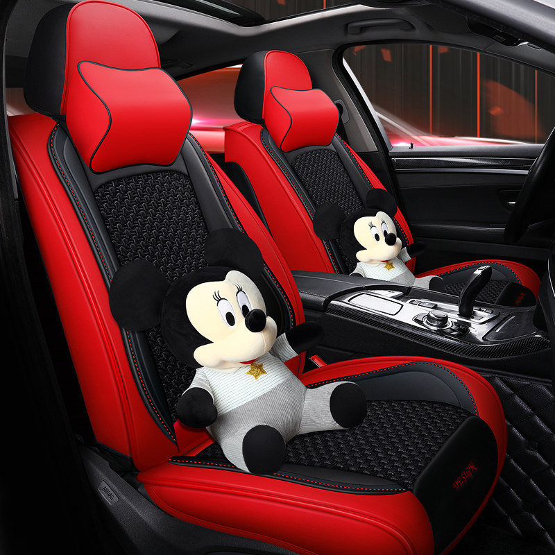 Net red car cushion four seasons universal all-inclusive ice silk seat cover cute Mickey cartoon female car seat cover fabric