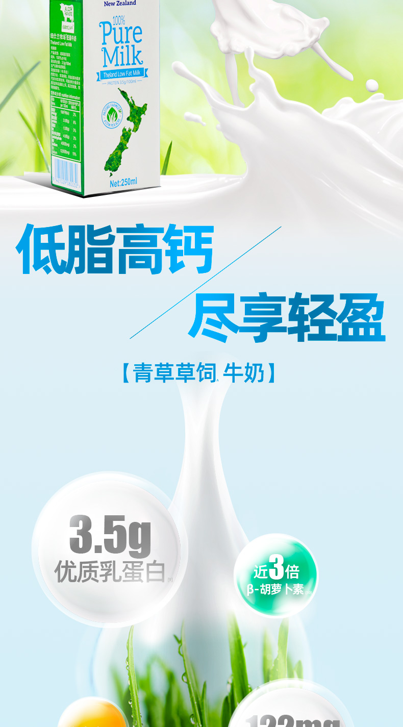 纽仕兰3.5g蛋白质低脂纯牛奶24盒