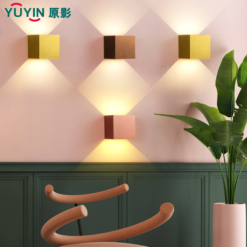 Wall lamp simple modern golden coffee creative led Nordic Wall aisle modeling lamp bedside living room