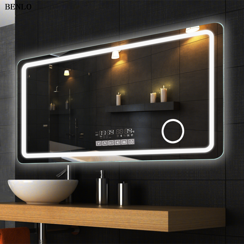 Nordic Smart Mirror Square with LED Light Cosmetic Room Bath Cabinet Mirror Bathroom Except Foggy Silver Mirror Bluetooth Customizable