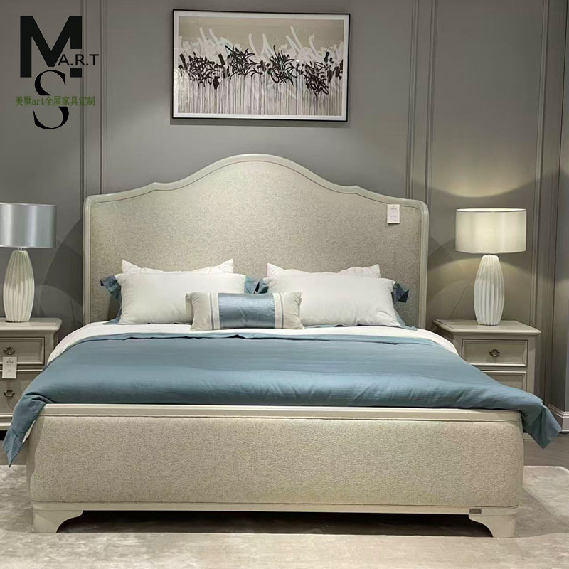North American Home Queen Anne Bed French Retro Solid Wood Distressed Double Princess Bed Master Bedroom 1.8m Upholstered Bed