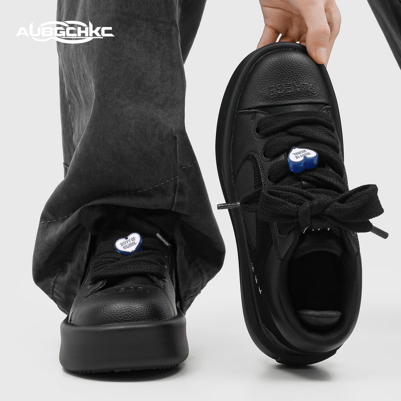 Aubgchkc Black Thick-Soled Sneakers for Men and Women, Niche Height-Increasing Black Shoes, Sports Casual Versatile Heart-Shaped Shoes