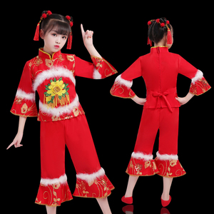 Chinese dragon drummer performance costumes for boy girls New year Day children Yangko performance costumes for children start to the new year Day