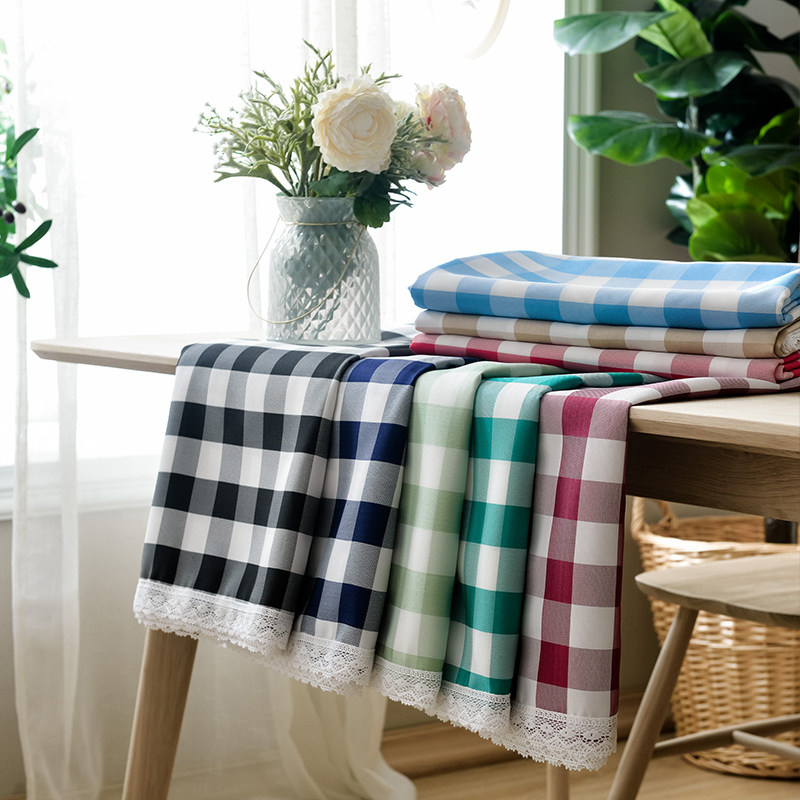Lace plaid rectangular tablecloth fabric living room dining room dining kindergarten tablecloth tablecloth pastoral tea table cloth cover towel