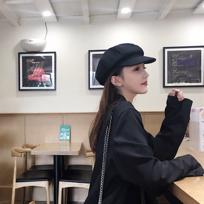 Octagonal hat women's autumn and winter woolen peaked beret tide net red style British retro wild painter newsboy hat