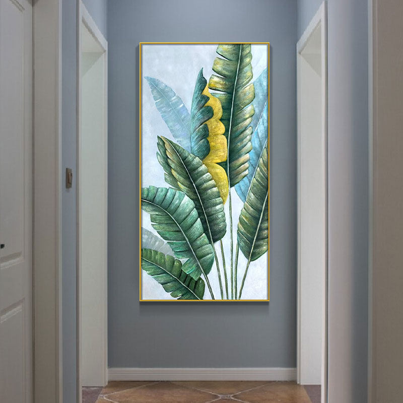 Original handpainted oil painting Hyun Guan Vertical Edition Hung Painting Corridor Over Mural Tract Minimalist Modern Decoration Painting Plantain Fan Creamin