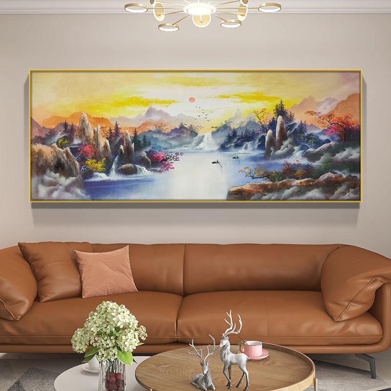 Original hand-painted oil painting Living room Decoration Painting Landscape scenery Sofa Background Wall Hung Painting Chaoxia Sunrise East Rising