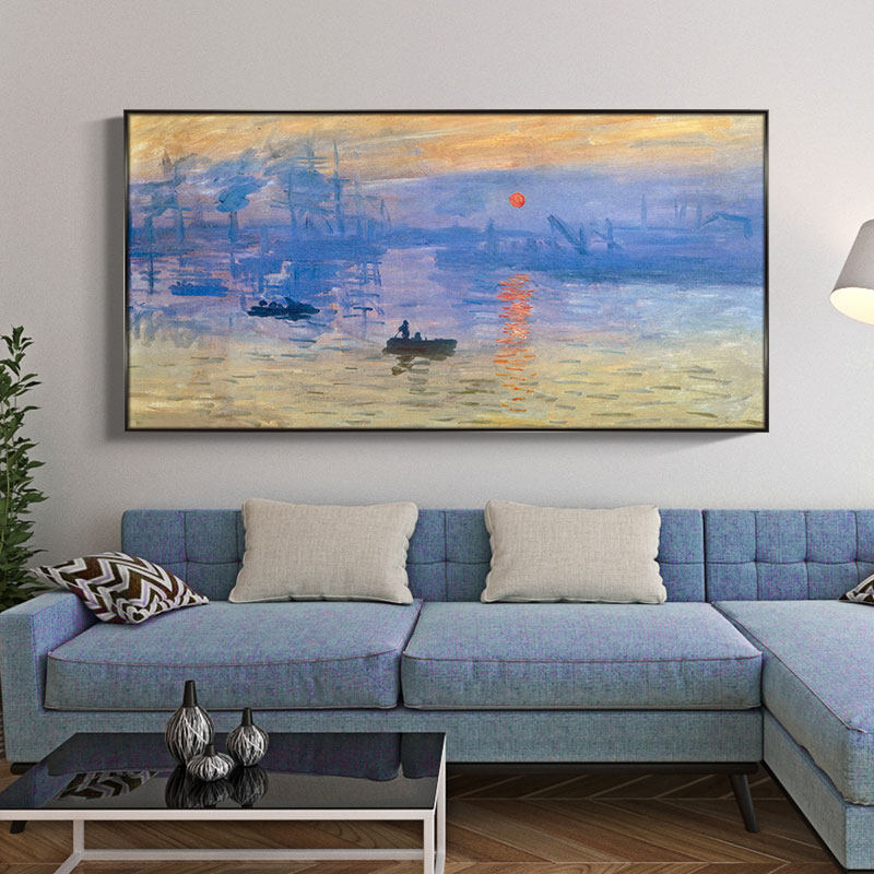Monet sunrise hand-painted oil painting porch decorative painting landscape landscape painting modern minimalist corridor aisle hanging painting mural
