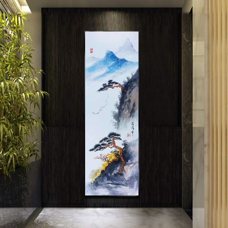 New Chinese Landscape Landscape Hand Painting Oil Painting Greet Pines Pine Decoration Painting Veranda Aisle Gangguan Painting Wall Painting Vertical version