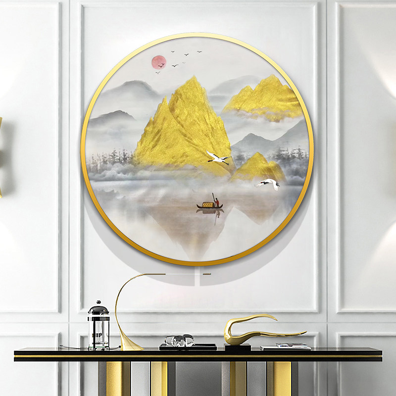 Gold Mountain Scenery Oil Painting Hand Painting Modern Light Lavish Living Room Genguan Decoration Painting Circular Dining Room Bookroom Office Hang Painting
