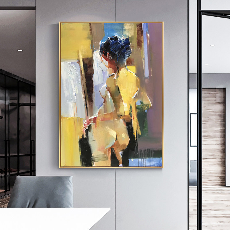 Nordic figure hand-painted oil painting Dining Room Dining Room Dining Room Modern Decoration Painting Bedroom Mural Painting Xuanguan Corridor Aisle Hanging Painting