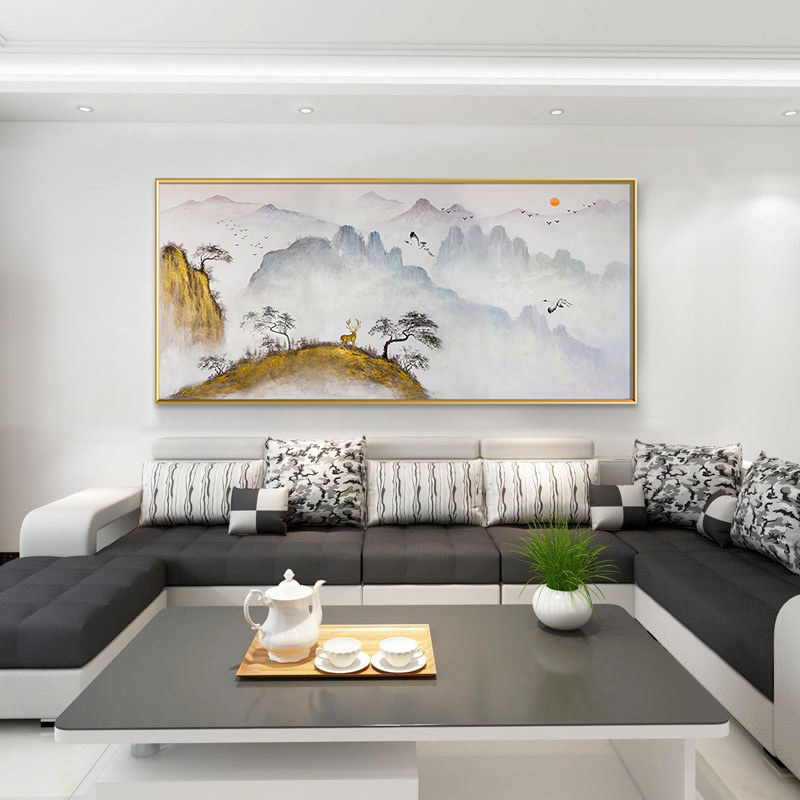 Hand painted oil painting Living room Background wall hanging painting New Chinese Xuanguan Decorative Painting Office Landscape Murals Deer Cranes Tongchun