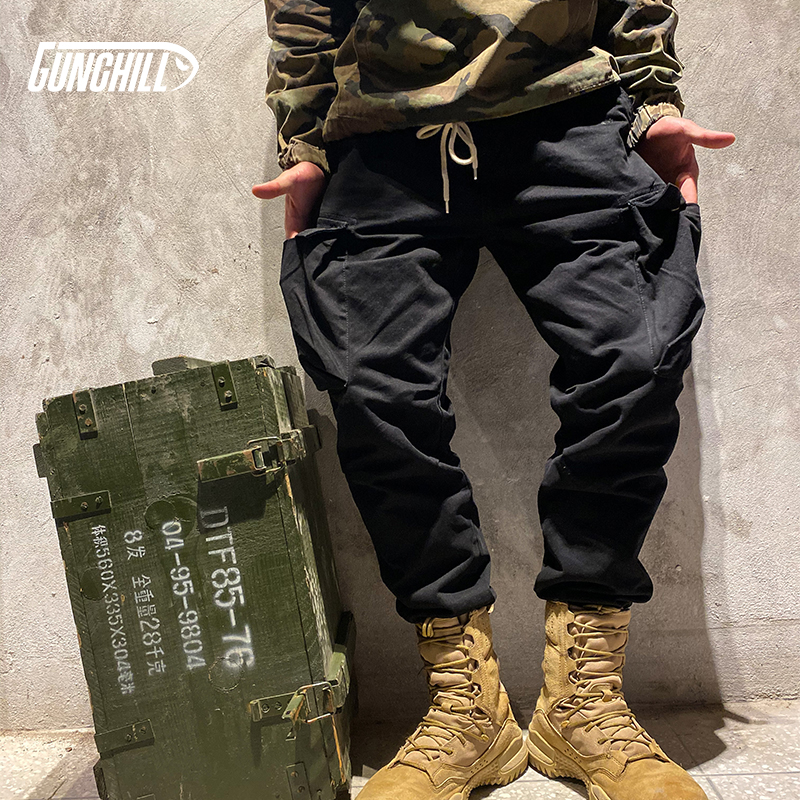 GUNCHill Military Wind Outdoor Secret Service Antique Tooling Bunches Pants Men Multiple Pockets Casual Little Feet Long Pants Tide