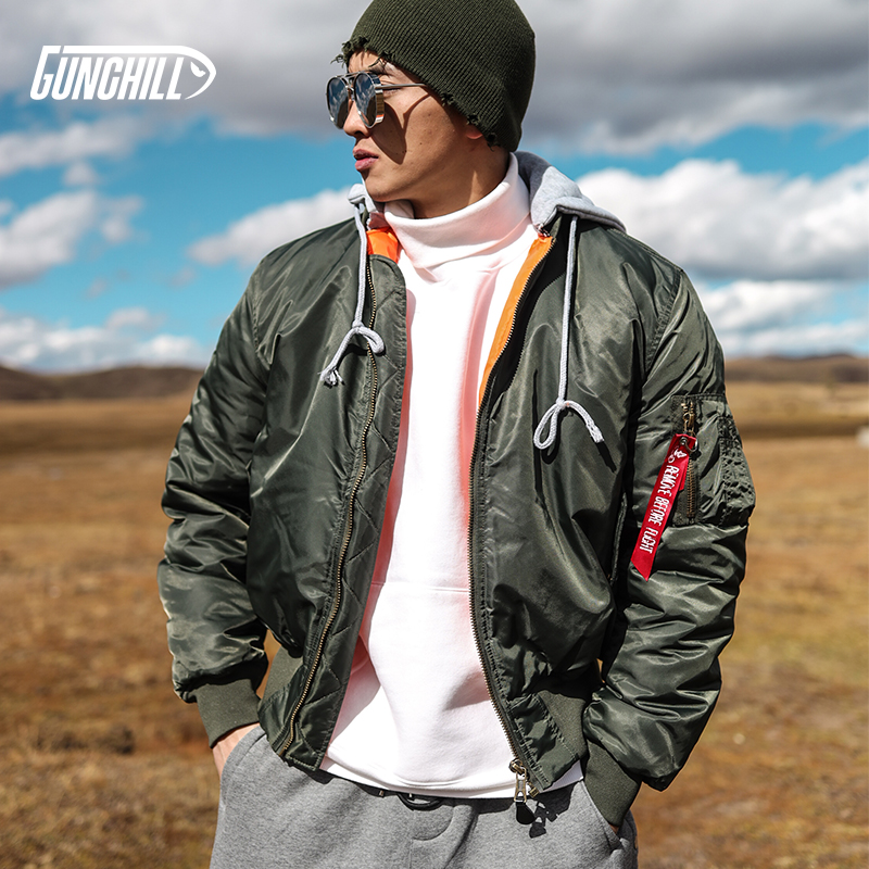 GUNCHILL military style retro MA-1 Air Force pilot jacket men's high street loose hooded cotton coat jacket tide
