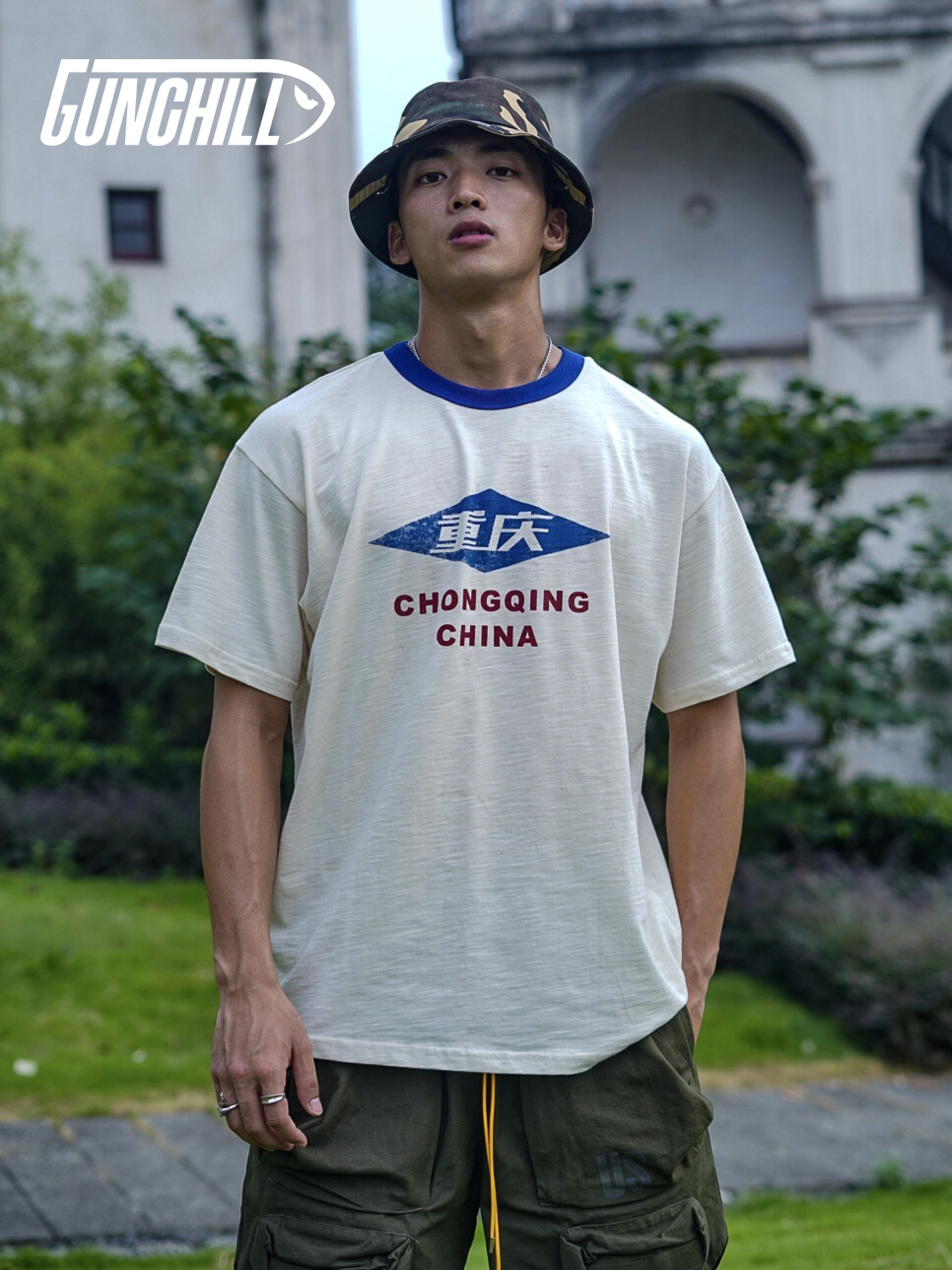 GUNCHILL 2021 new product city nostalgic series retro national tide slub cotton short-sleeved T-shirt for men and women