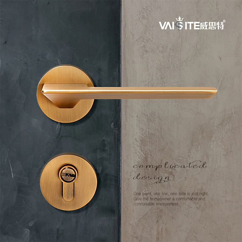 Wiatht Nordic door lock Indoor bedroom Chinese wooden door brief yellow ancient bronze wire drawing mute room Two style American