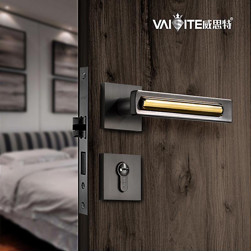 Weist Nordic Golden Door Lock Interior Light Luxury Bedroom Home Magnetic Mute Solid Wooden Door Two-Piece Lock Door Handle