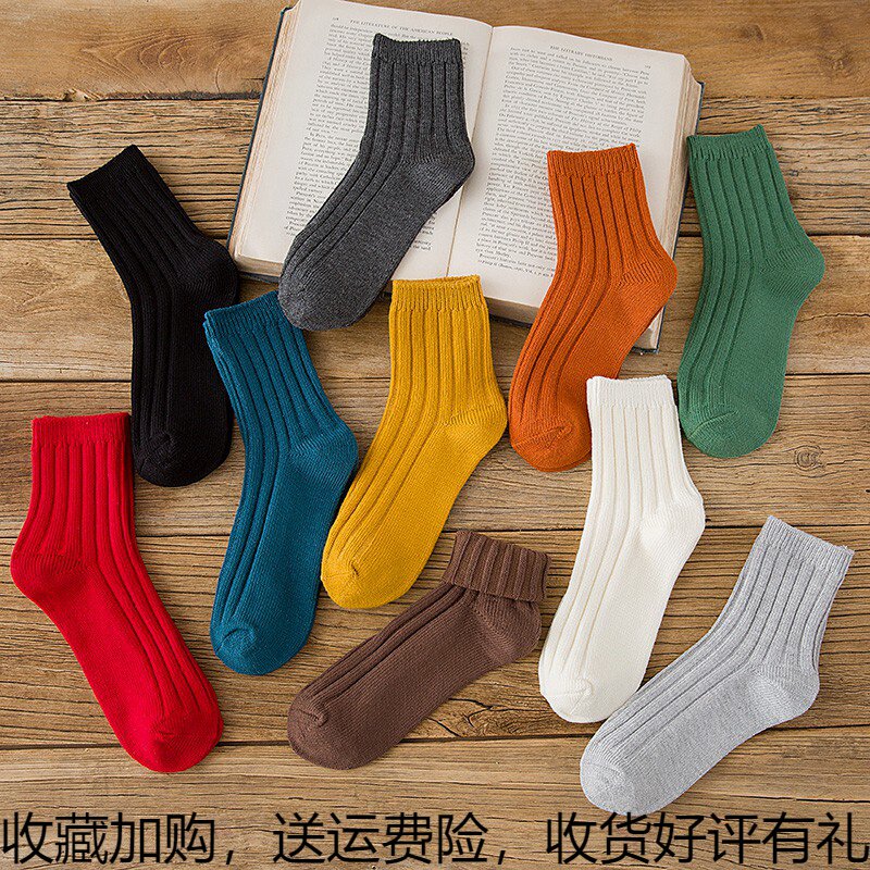 Socks women's middle tube socks cotton bubble socks Japanese long sweat-absorbing thick black autumn and winter Korea ins tide street summer