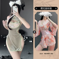 Серо-зеленый [сексуальный древний стиль Cheongsam] + [Сакура кошачий кимоно]