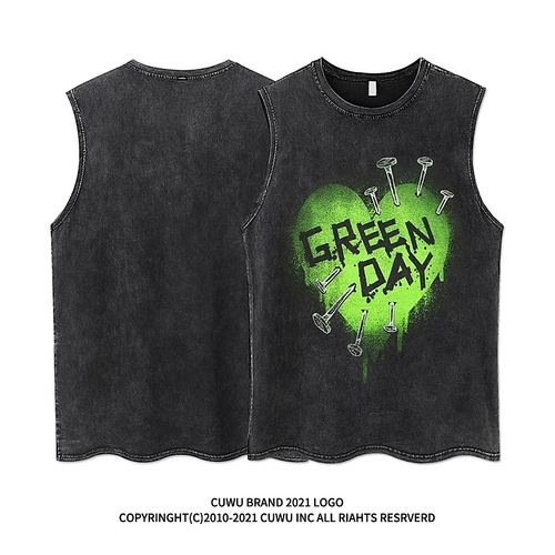 cuwu Ретро жилет, майка топ, футболка без рукавов, в американском стиле, свободный крой