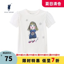 Polo sport girls t-shirt childrens short-sleeved medium and large childrens top 2021 summer new cartoon printing half sleeve