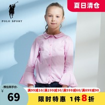 POLO SPORT little girl long-sleeved shirt Female baby children striped western style shirt cotton spring top