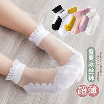 Girls Crystal socks summer ultra-thin cotton children breathable glass ice silk baby lace princess white socks