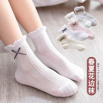Childrens socks Cotton Girls spring and summer thin lace bow baby Summer short tube cute princess socks