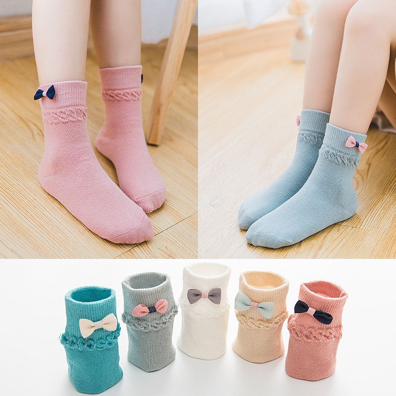 Girls socks spring and autumn thin section cotton mid-tube Korean cute lace princess socks baby socks trendy Korean version autumn